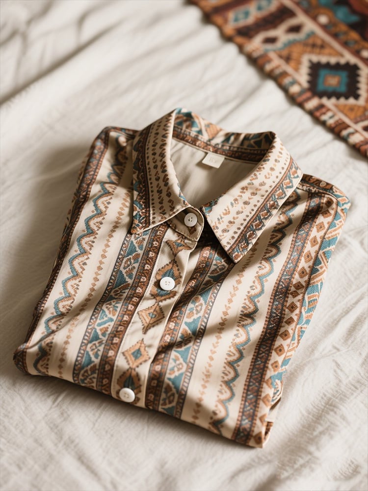 Men's Business Casual Bohemian Lapel Short Sleeve Shirt