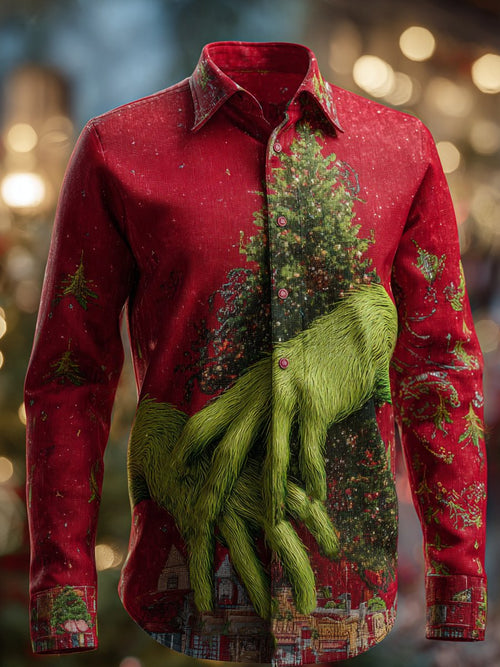 Maybe Christmas, he thought, doesn't come from a store.Men's Business Christmas Green Print Long-Sleeve Shirt