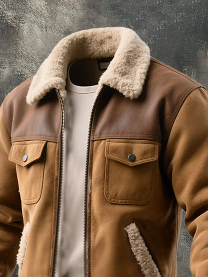 Men's Retro Patchwork Lambswool Warm Jacket