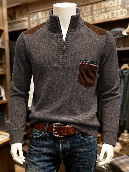 Men's Warm Heathered Contrast Half-Zip Sweater