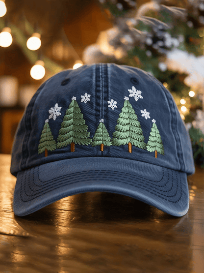 Unisex Washed Cotton Christmas Tree Print Hat