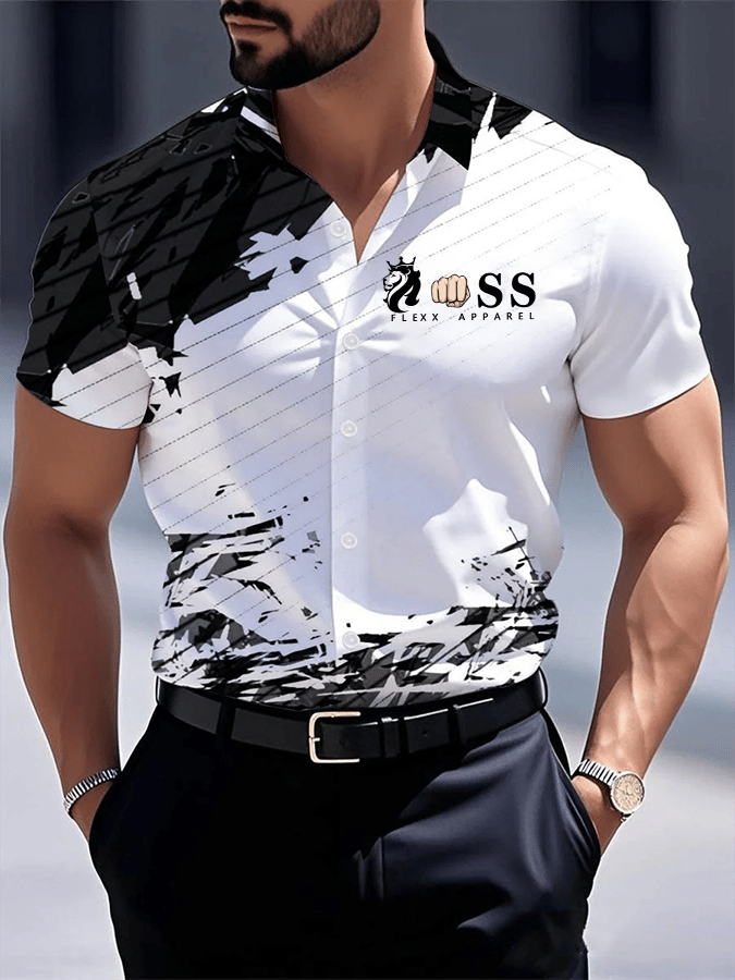 Men's Retro Letter Design Printed Business Short Sleeve Shirt