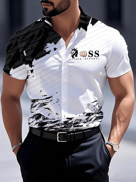 Men's Retro Letter Design Printed Business Short Sleeve Shirt