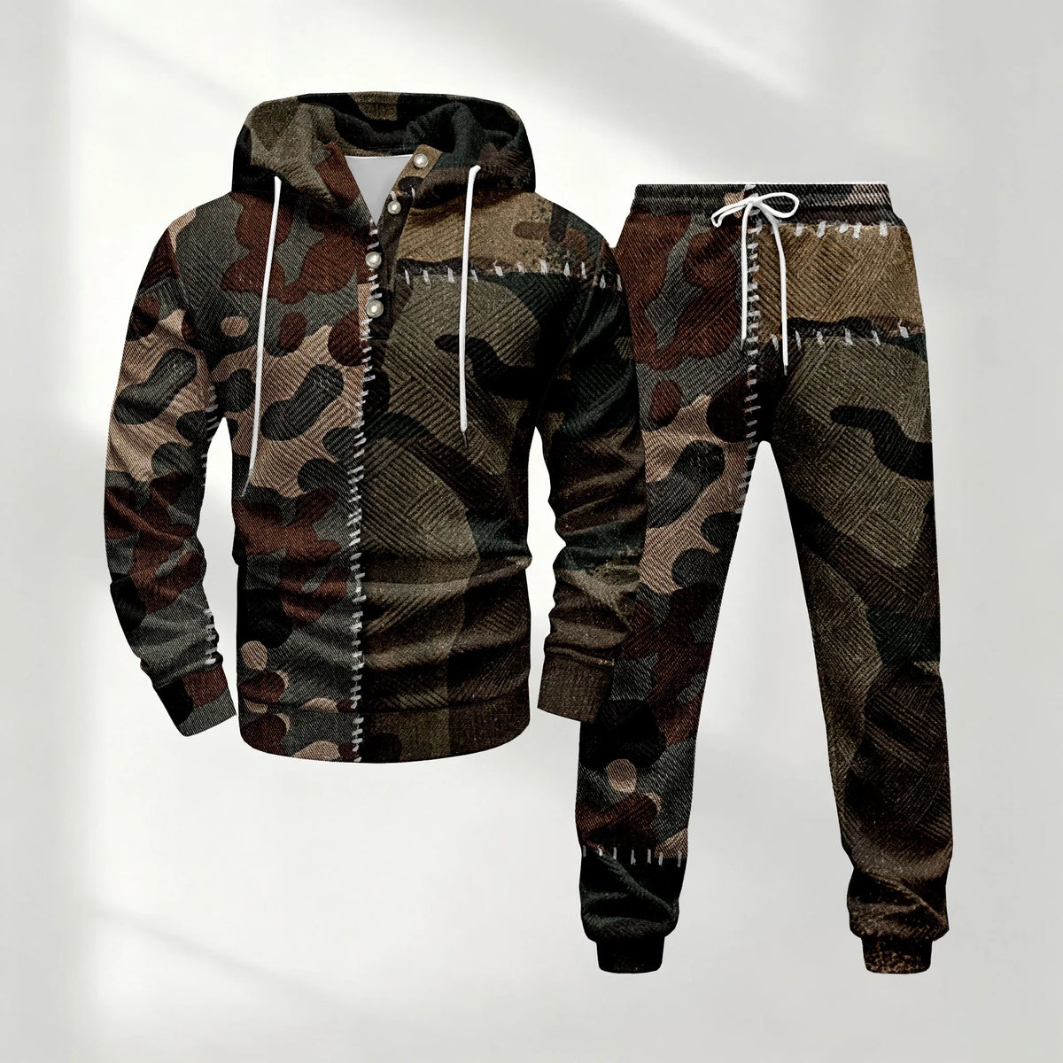 Men's Half-Button-Down Hooded Long-Sleeve Top and Pants Set