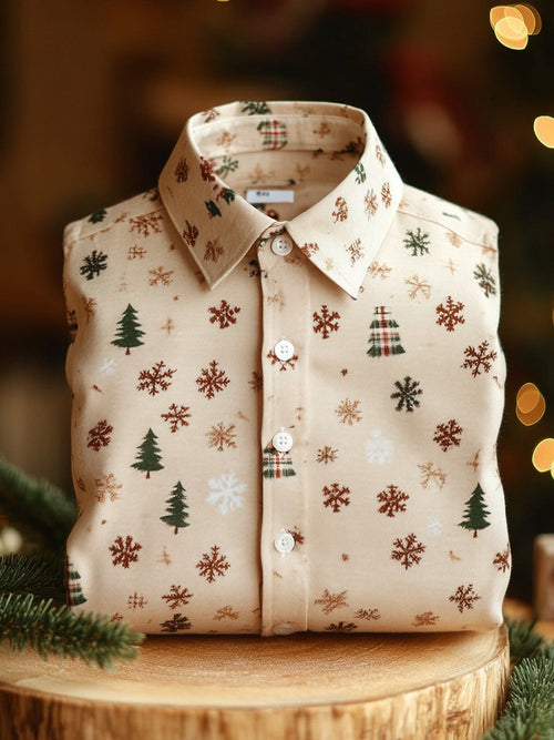 Men's Business Snowflake Christmas Tree Print Christmas Long Sleeve Shirt