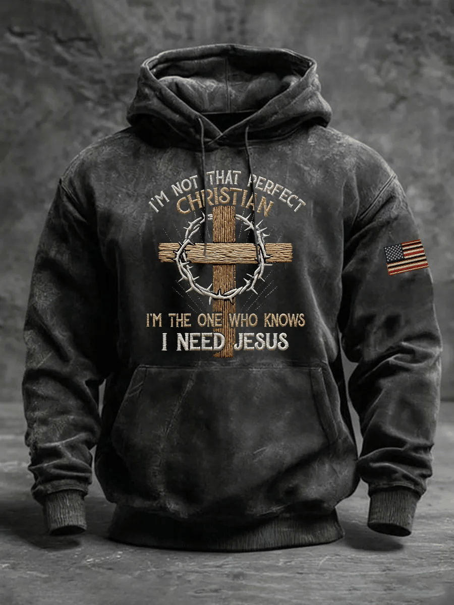 Men's Faith Print Casual Hooded Sweatshirt
