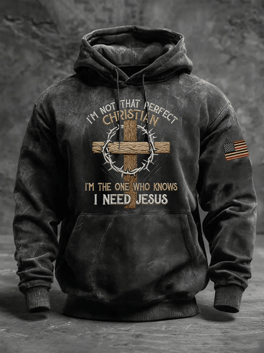 Men's Faith Print Casual Hooded Sweatshirt