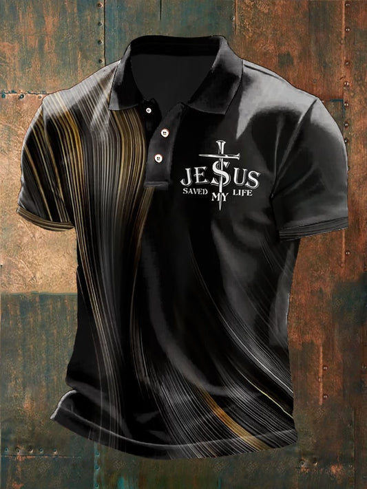 Men'S Faith Cross Print Polo Shirt