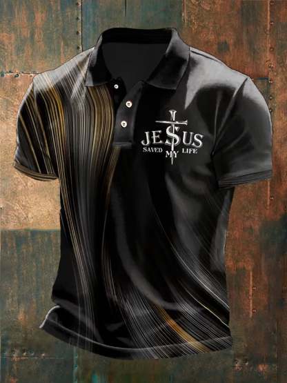 Men'S Faith Cross Print Polo Shirt