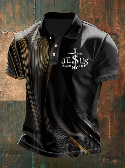Men'S Faith Cross Print Polo Shirt