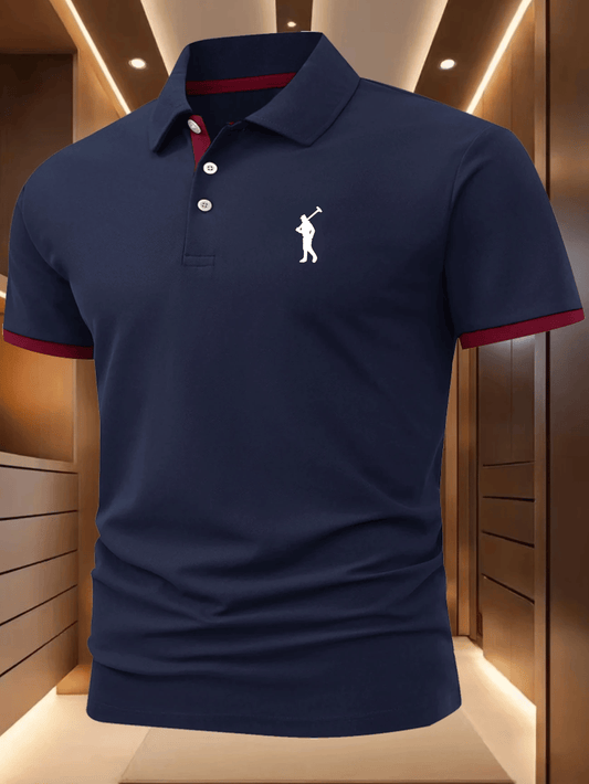 Men's Business Logo Button-Down Short Sleeve Polo Shirt