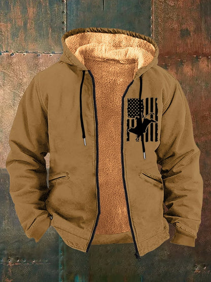 Men's Vintage Western Print Arctic Fleece Zip-Up Jacket