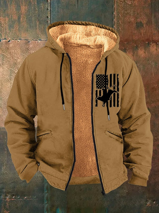 Men's Vintage Western Print Arctic Fleece Zip-Up Jacket
