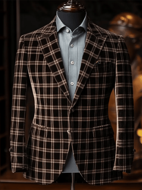 Men's Business Fashion Plaid Single Breasted Blazer