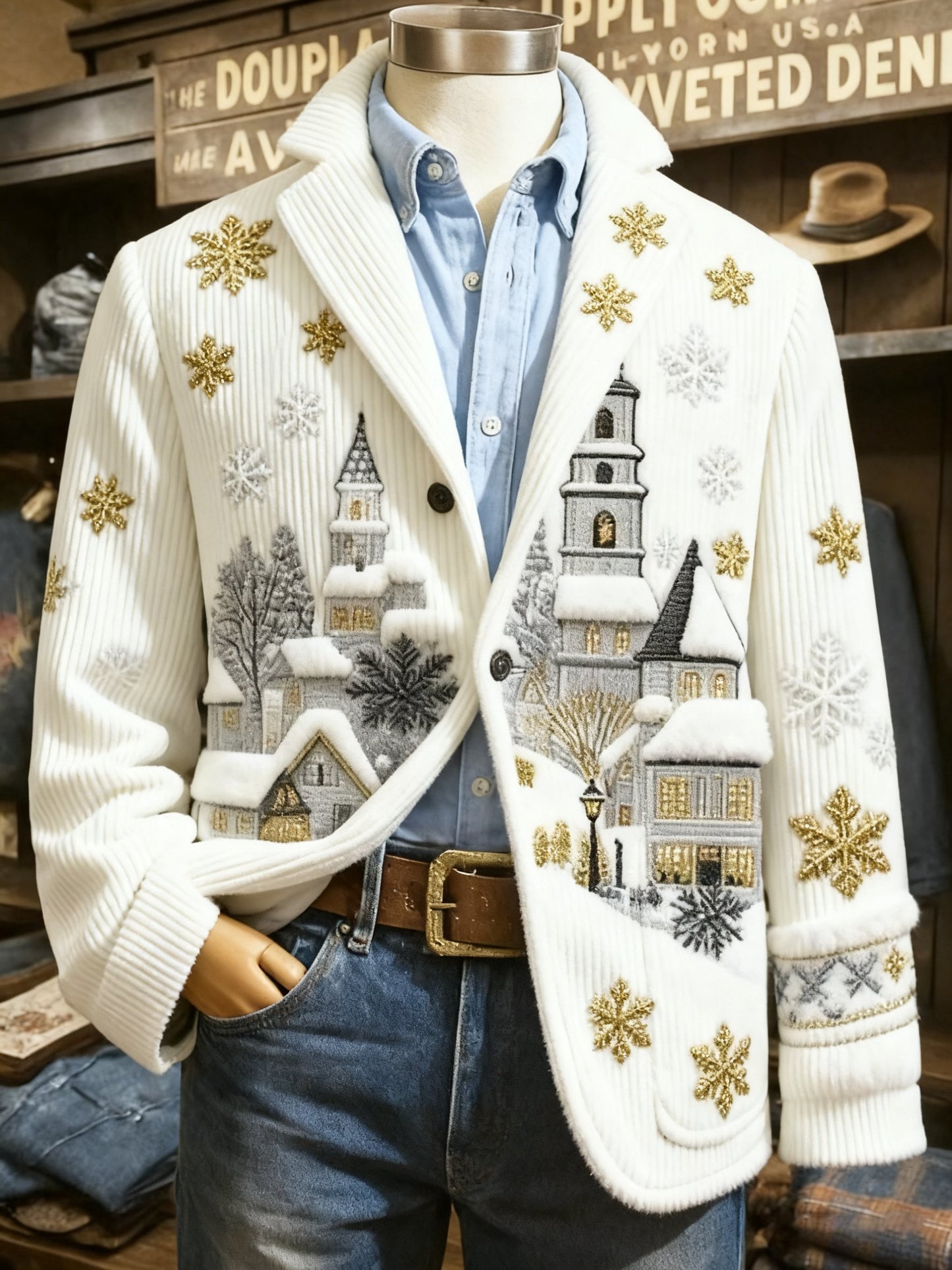 Men's Vintage Christmas Print Casual Jacket