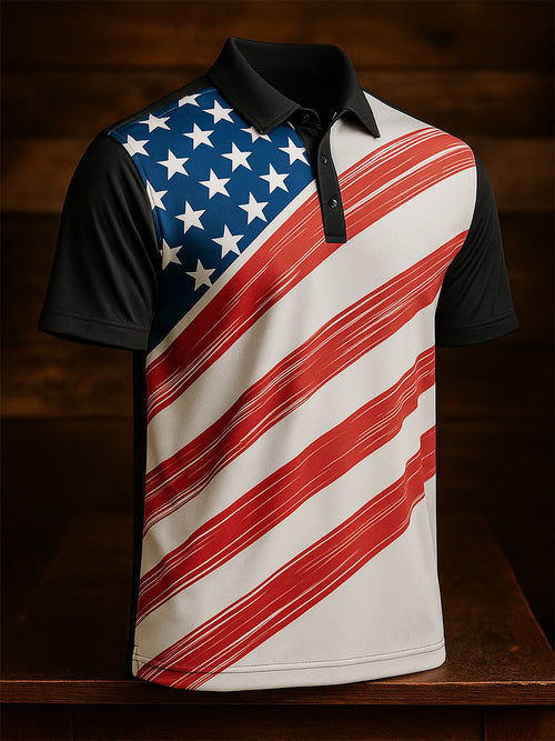 Men's Business Casual Independence Day Button Short Sleeve Polo Shirt