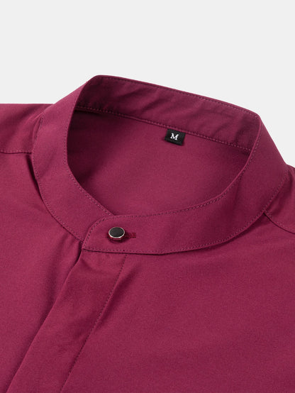 Non-Iron Hidden Placket Stand Collar Dress Shirt