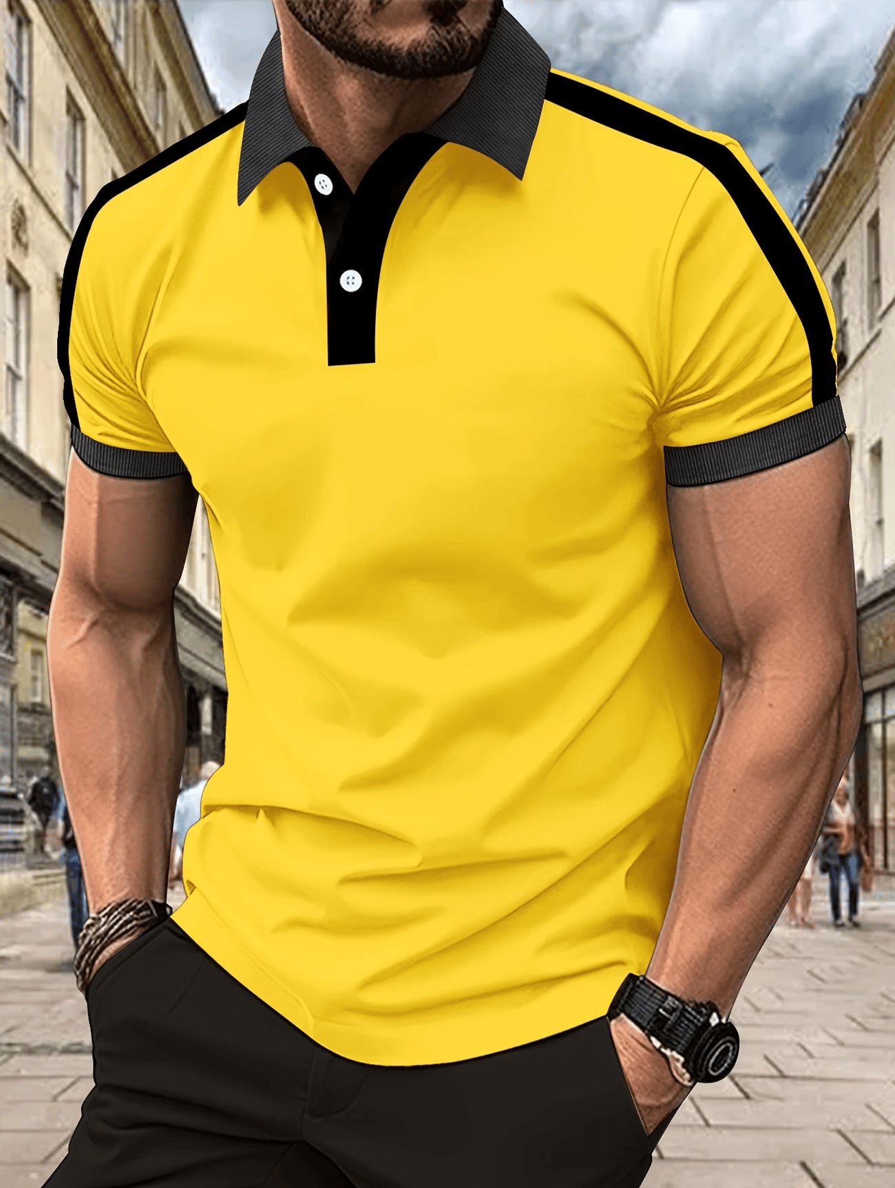 Men's Business Casual Logo Button Short Sleeve Polo Shirt
