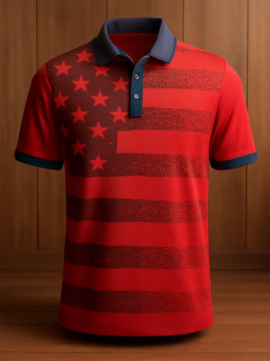 Men's Independence Day Button Short Sleeve Polo Shirt