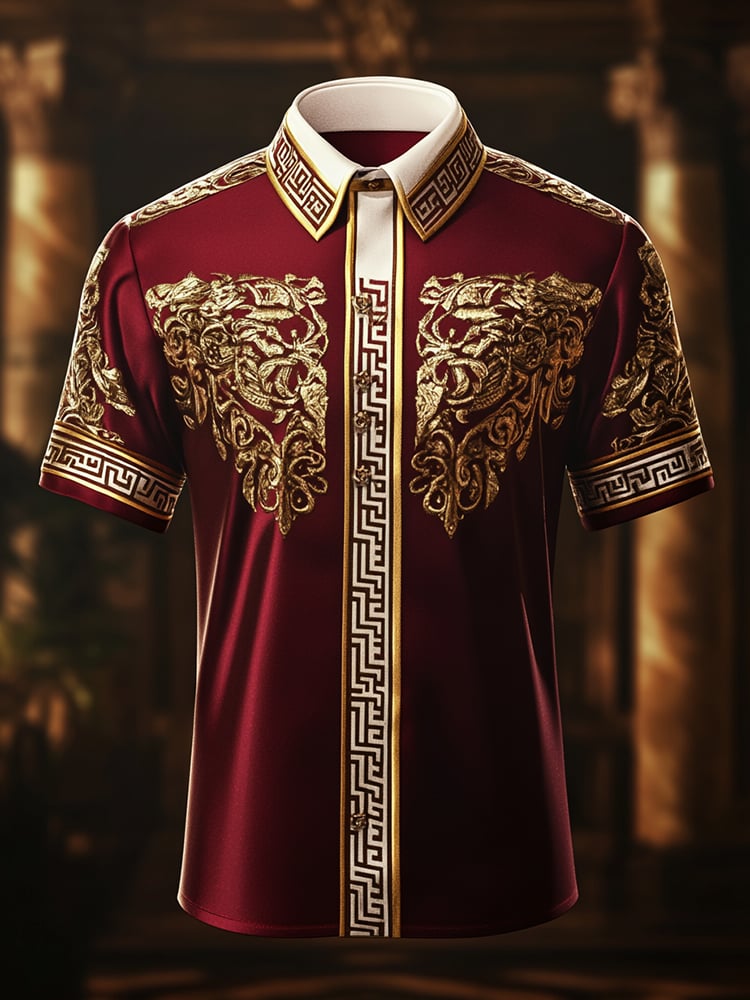 Men's Satin Luxe Print Short Sleeve Button Shirt