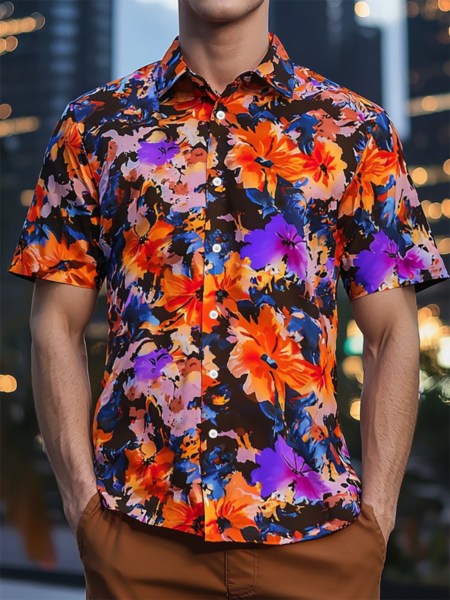 Men's Resort Casual Floral Art Short Sleeve Shirt