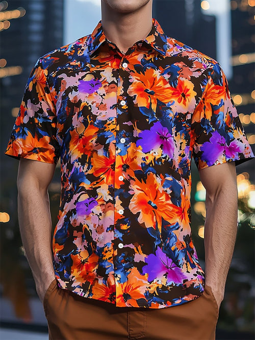 Men's Resort Casual Floral Art Short Sleeve Shirt
