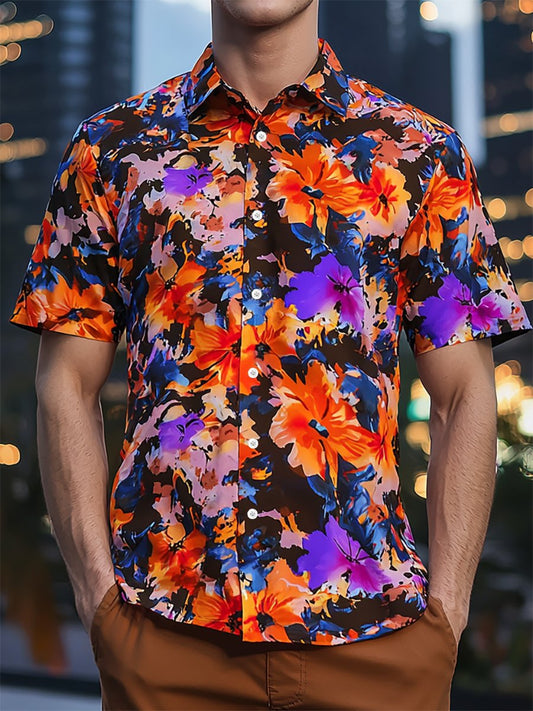 Men's Resort Casual Floral Art Short Sleeve Shirt