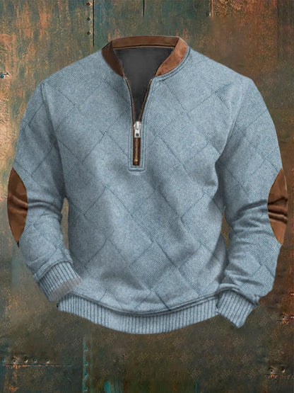 Men's Vintage Knitted Jacquard Design Printed Zipper Collar Sweatshirt