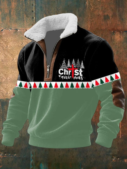 Men's Christmas Print Half Zip Lapel Sweatshirt