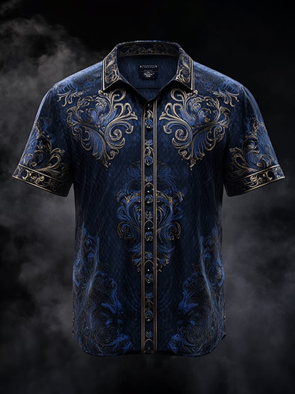 Men's Dark Gothic Skull Pattern Short Sleeve Shirt