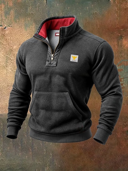 Men's Retro Contrast Color Comfort Zip-Up Sweatshirt