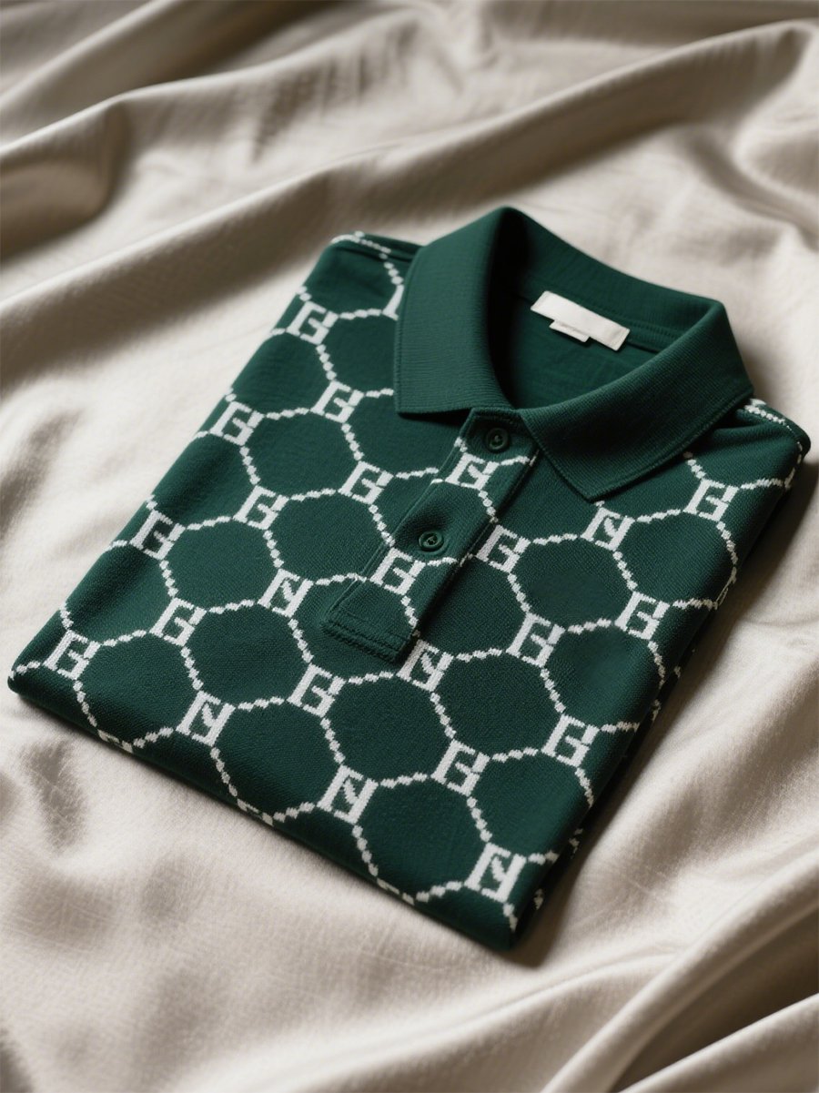 Men's Business Casual Geometric Button Short Sleeve Polo Shirt