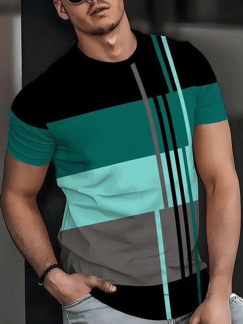 Men's Business Stripe Logo Print Short Sleeve T-Shirt