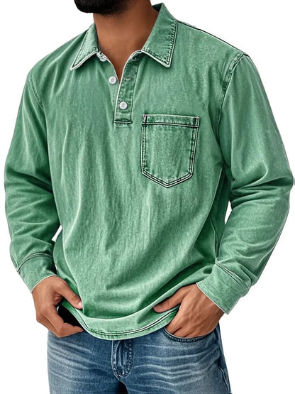 Men's Vintage Washed Distressed Pocket Polo Shirt