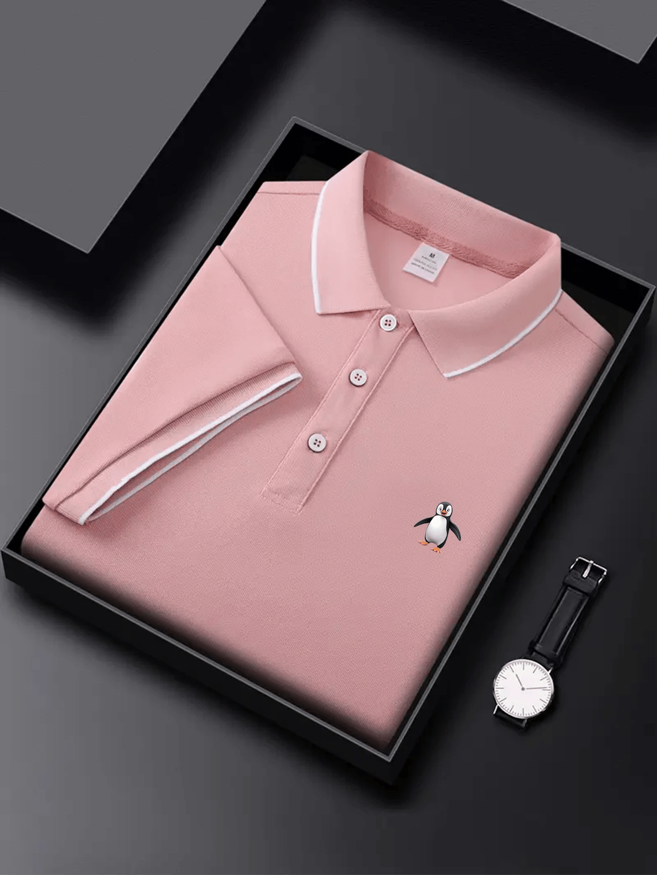 Men's Business Casual Logo Button Short Sleeve Polo Shirt