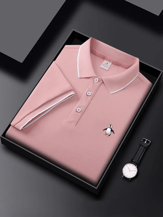 Men's Business Casual Logo Button Short Sleeve Polo Shirt