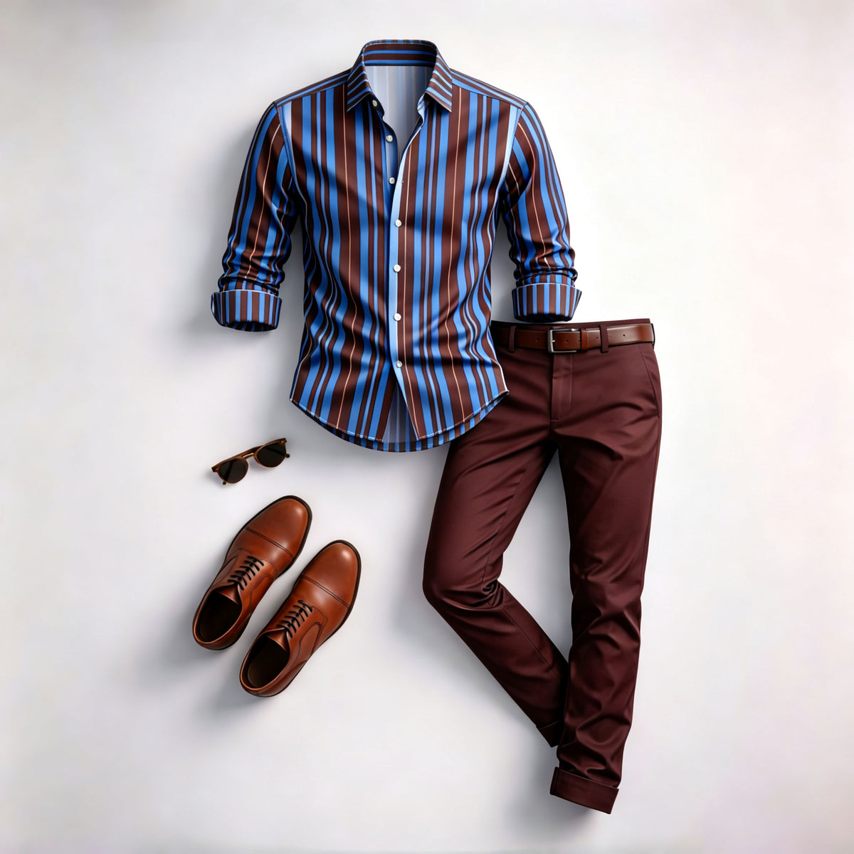 Men's Striped Long-Sleeve Shirt and Pants Set