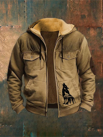 Men'S Vintage Wolf Westward Print Outerwear