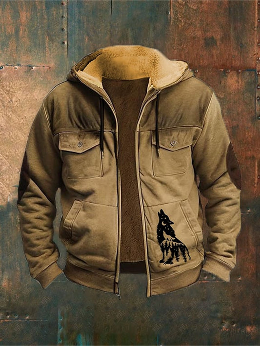 Men'S Vintage Wolf Westward Print Outerwear