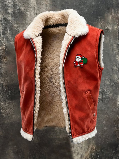 Men's Retro Suede Christmas Vest Jacket (With Detachable Brooch Design)