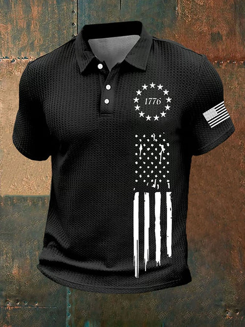 Men's Vintage Flag 1776 Printed Polo Shirt