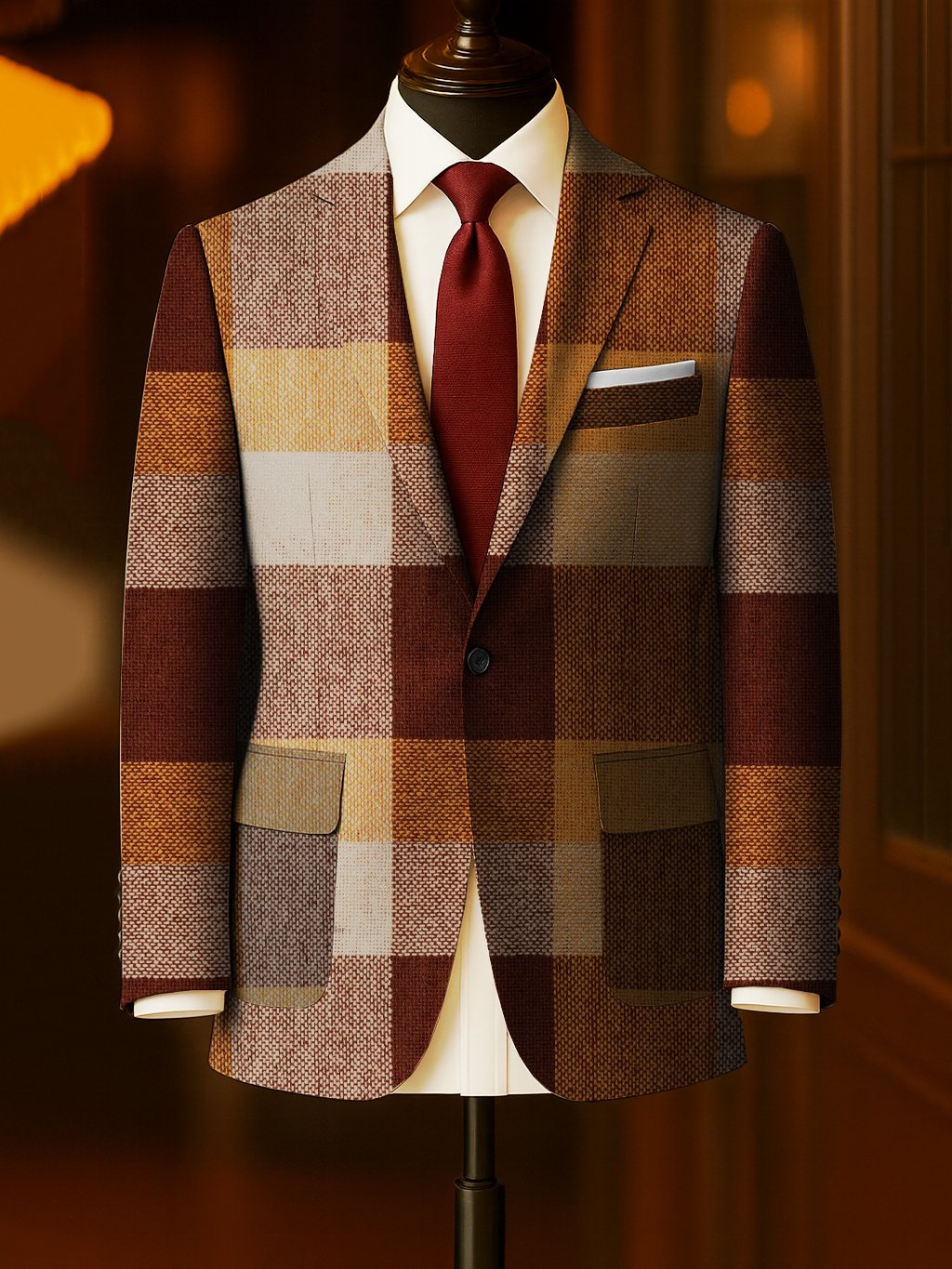 Men's Business Casual Large Pocket Plaid Blazers
