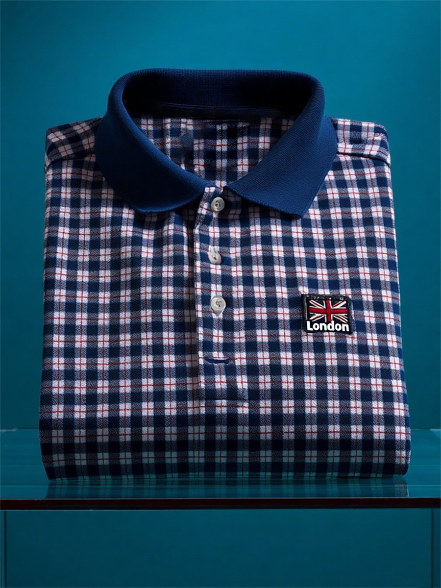 Men's Business Casual Union Jack Button Short Sleeve Polo Shirt