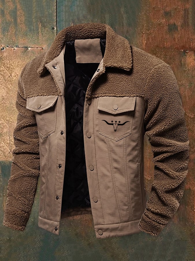 Men's Vintage Outdoor Pocket Stitching Sherpa Jacket