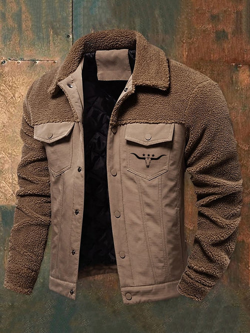 Men's Vintage Outdoor Pocket Stitching Sherpa Jacket