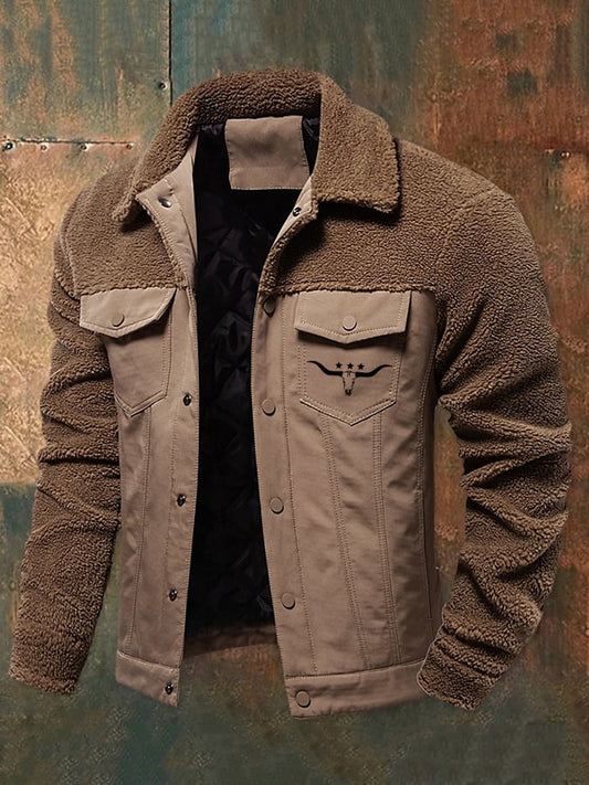 Men's Vintage Outdoor Pocket Stitching Sherpa Jacket