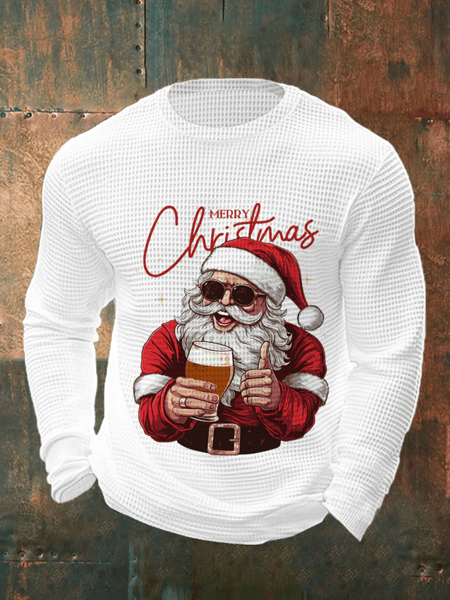Men's Merry Christmas Santa Claus Printed Casual Long-Sleeved Top