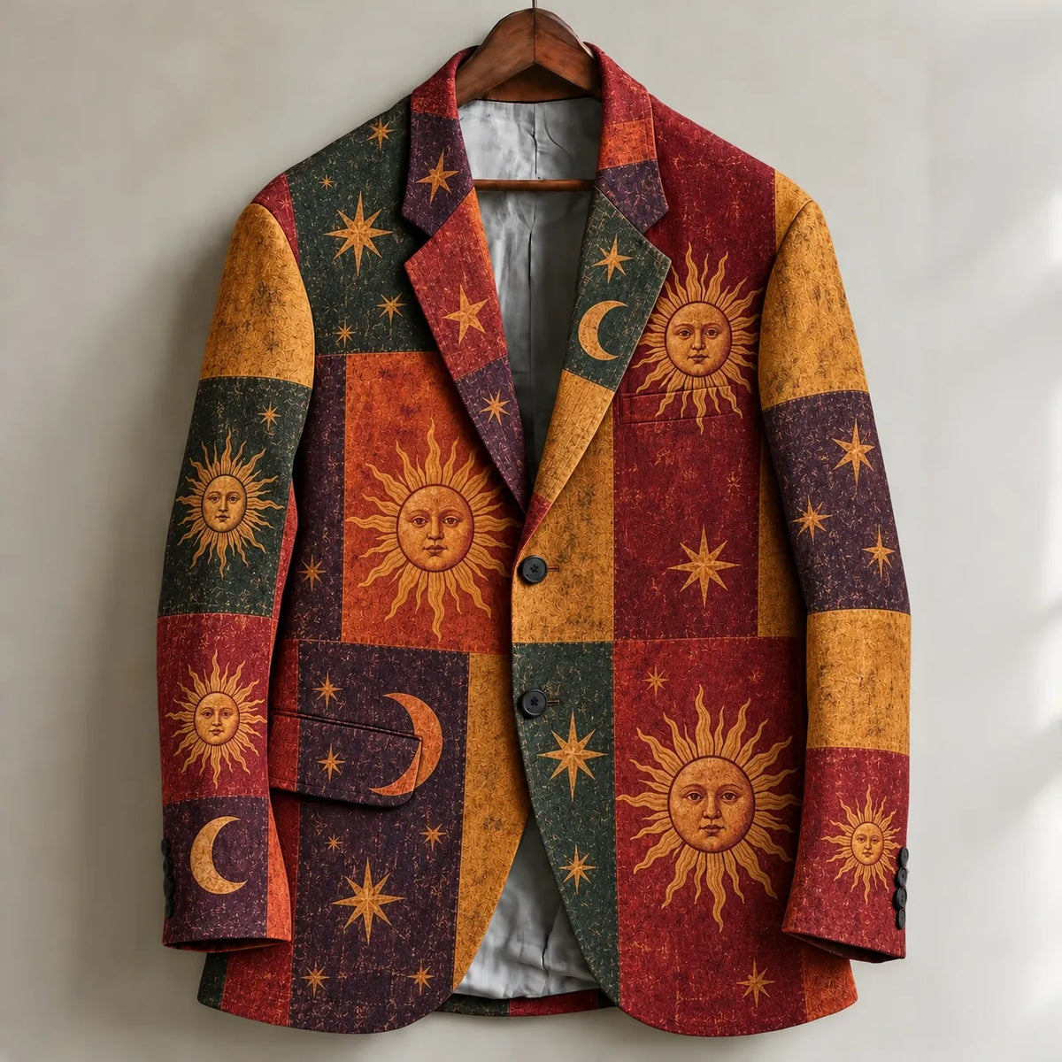 Men's Colorblock Sun And Moon Art Print Casual Blazer