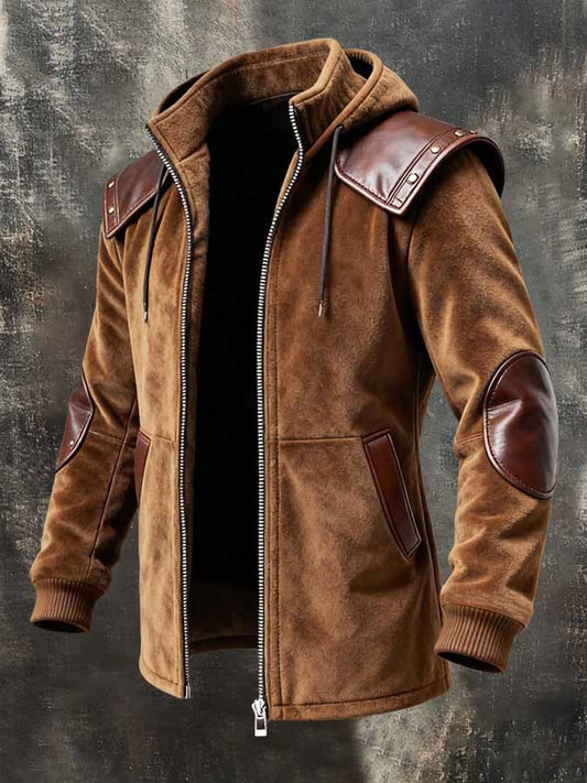 Men's Vintage Color-Block Leather Outdoor Jacket