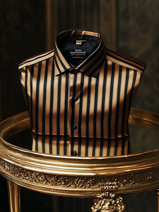 Men's Luxury Striped Satin Textured Short Sleeve Shirt